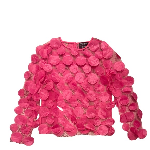 Frank Lyman Montreal Hot Pink 3D Floral Applique Mesh Top Long Sleeve Fuchsia M - Picture 3 of 11